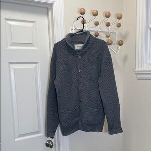 Oliver Spencer Knit Wool Blend Cardigan with Wooden Buttons Elbow Patch Grey - L